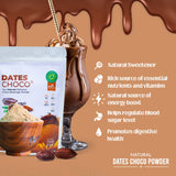 drinking chocolate powder, raw cacao powder, date powder, hot cocoa