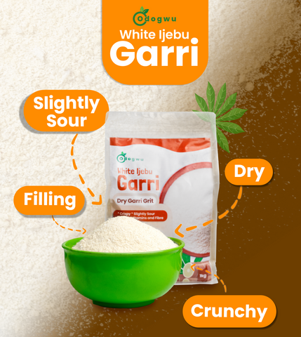 Odogwu White Ijebu Garri (1kg) - Naturally Processed from Cassava | Gluten-free Grits for Cereal and Eba | Contains Dietary Fibre and Low Fat